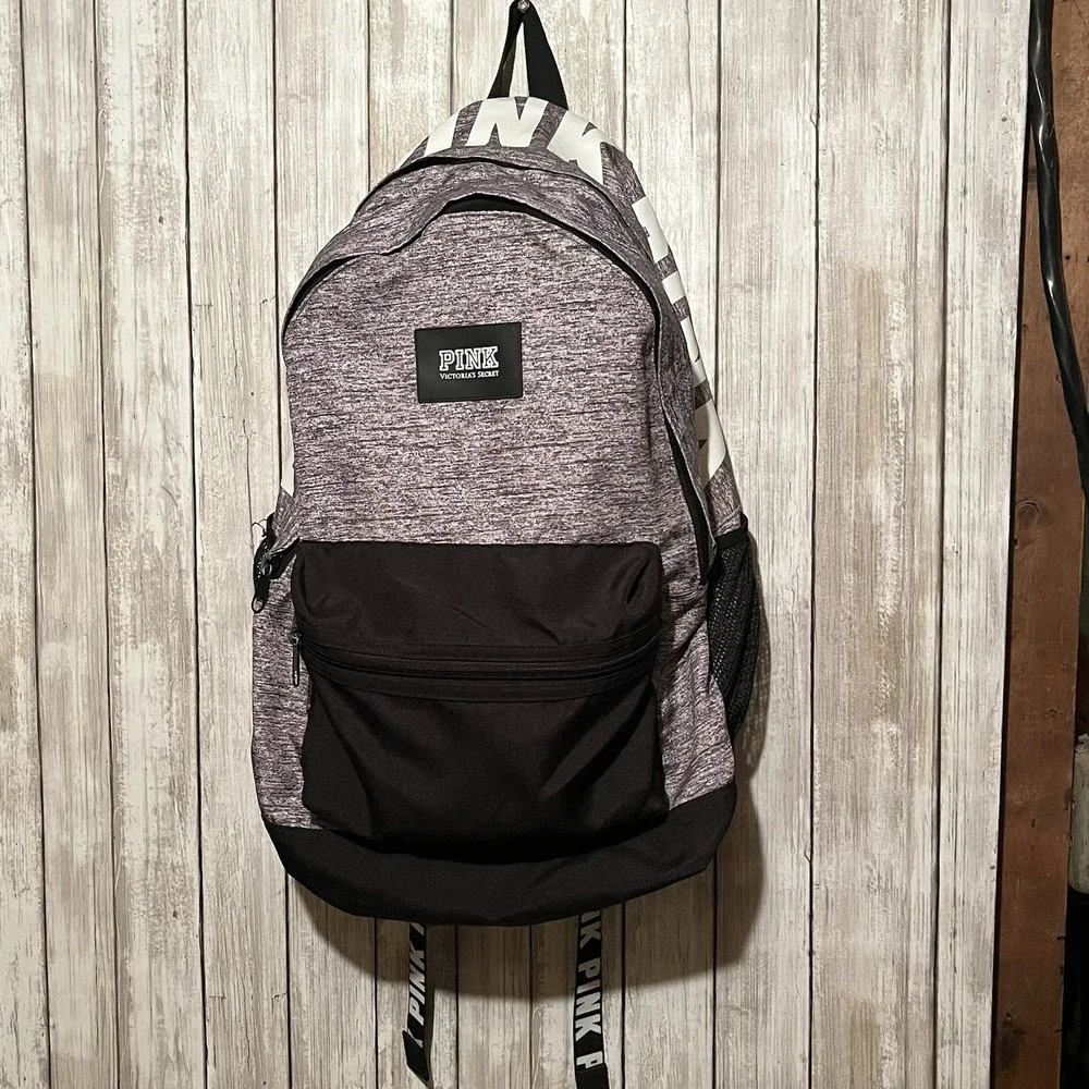 Victoria's Secret PINK Black/gray Campus Backpack Laptop Travel Book Bag 21